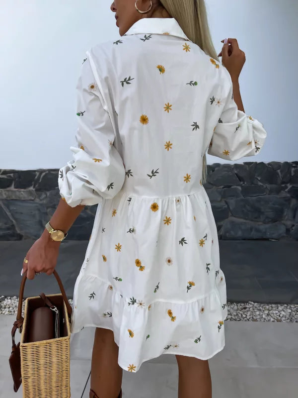 White shirt dress with daisy floral design