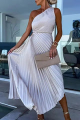 New, fitted, pleated one-shoulder dress