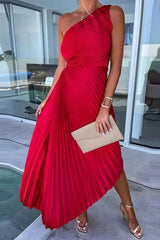 New, fitted, pleated one-shoulder dress