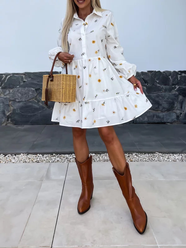 White shirt dress with daisy floral design