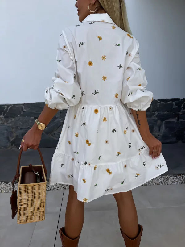 White shirt dress with daisy floral design